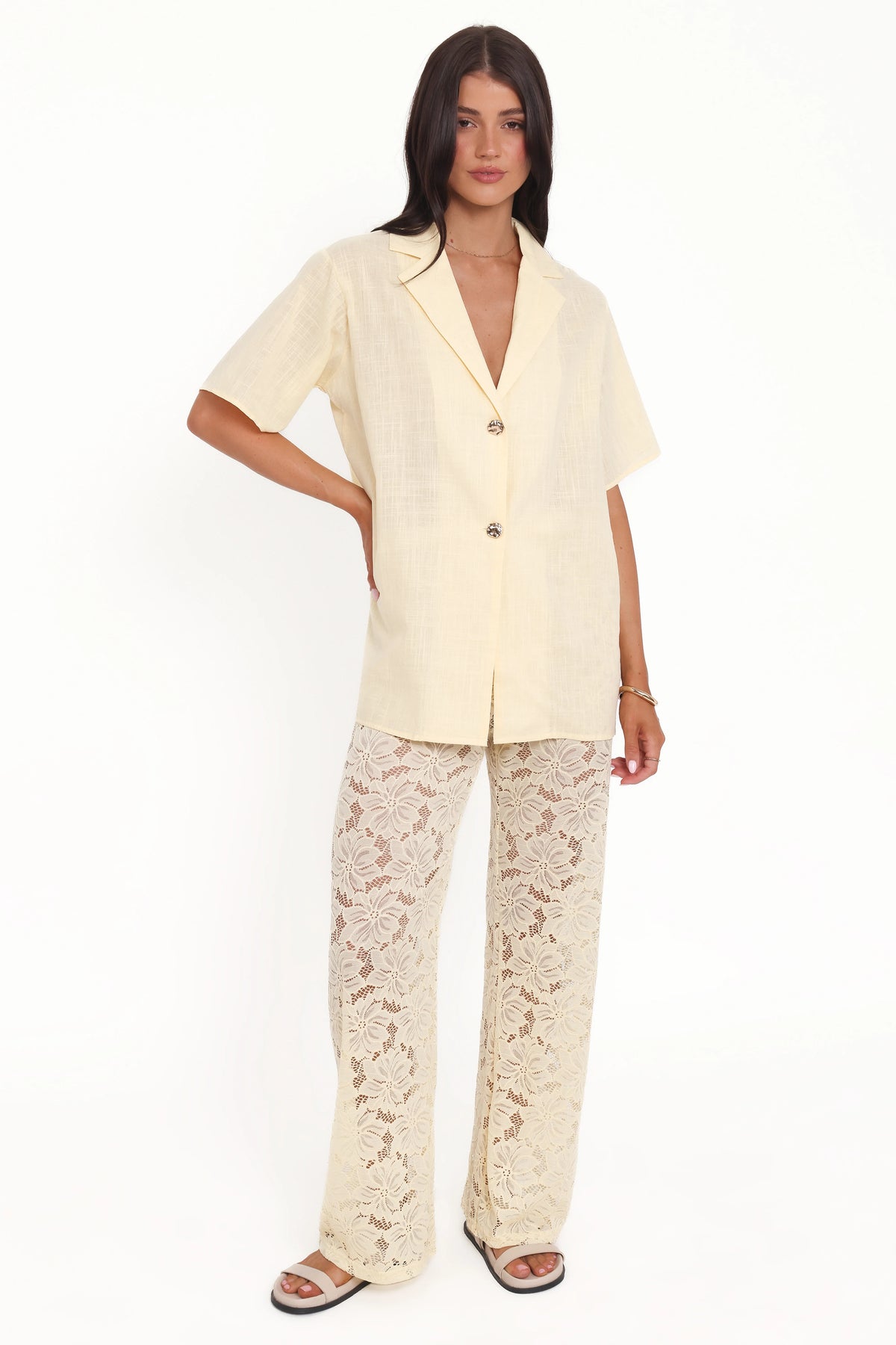 Mindy Lace Pant Set Yellow