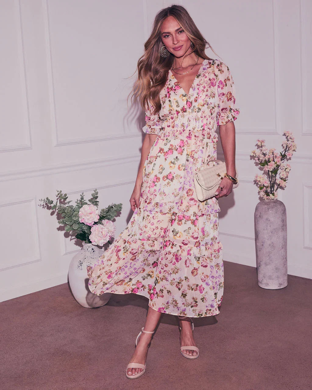 Imelda Floral Chiffon A Line Midi Dress