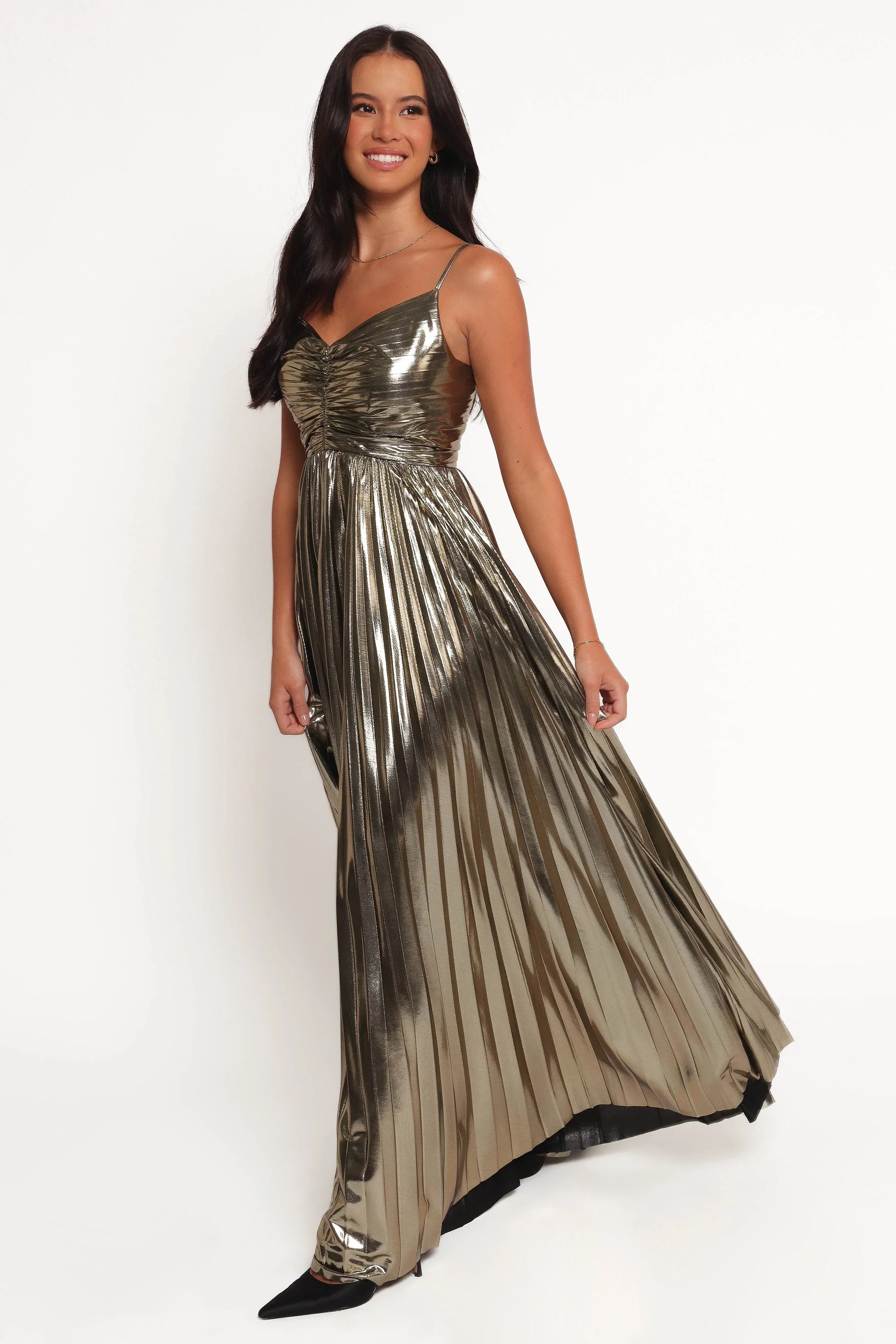 Naira Pleated Maxi Dress Gold