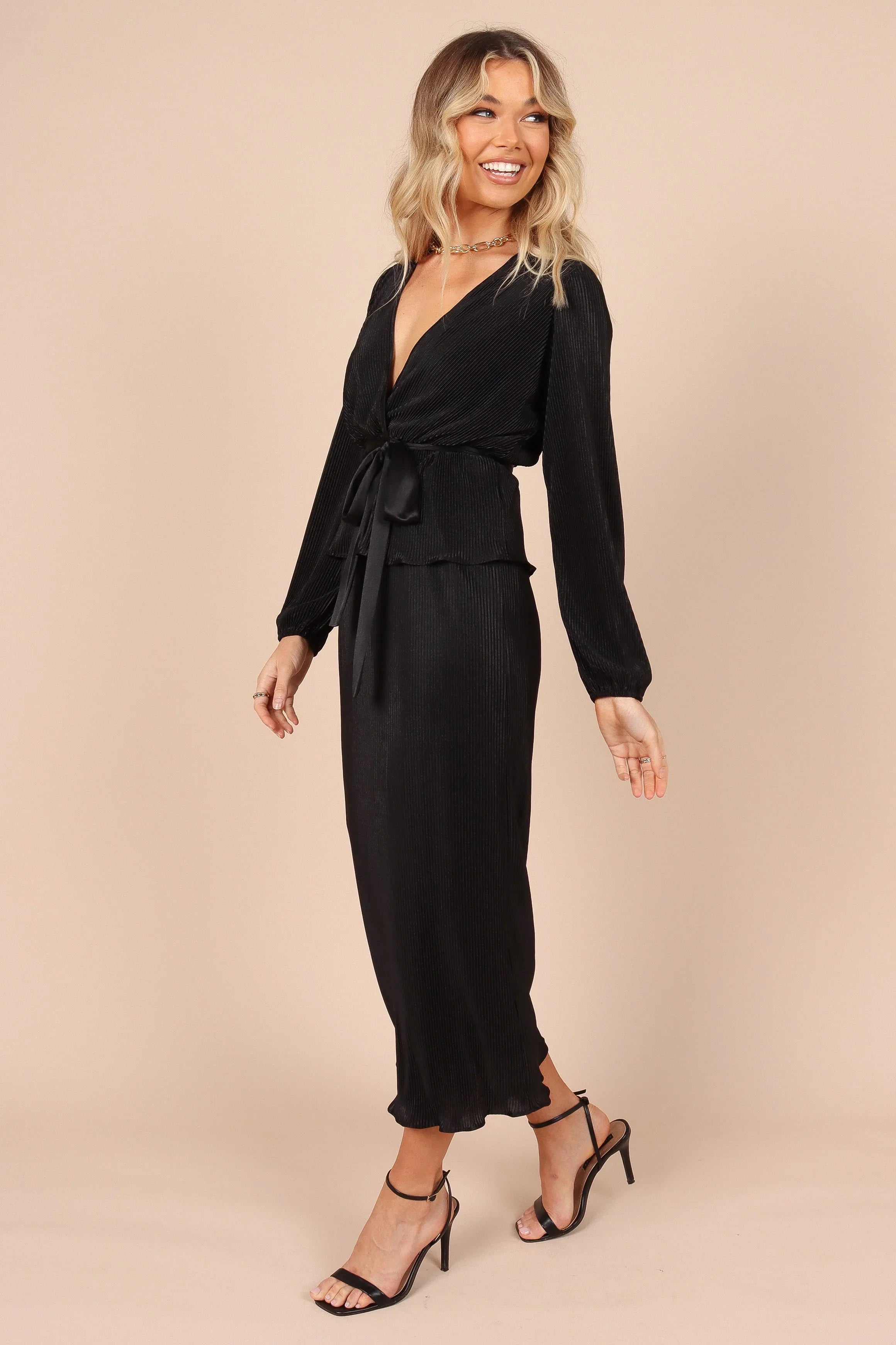 Minelli Pleat Midi Skirt Black
