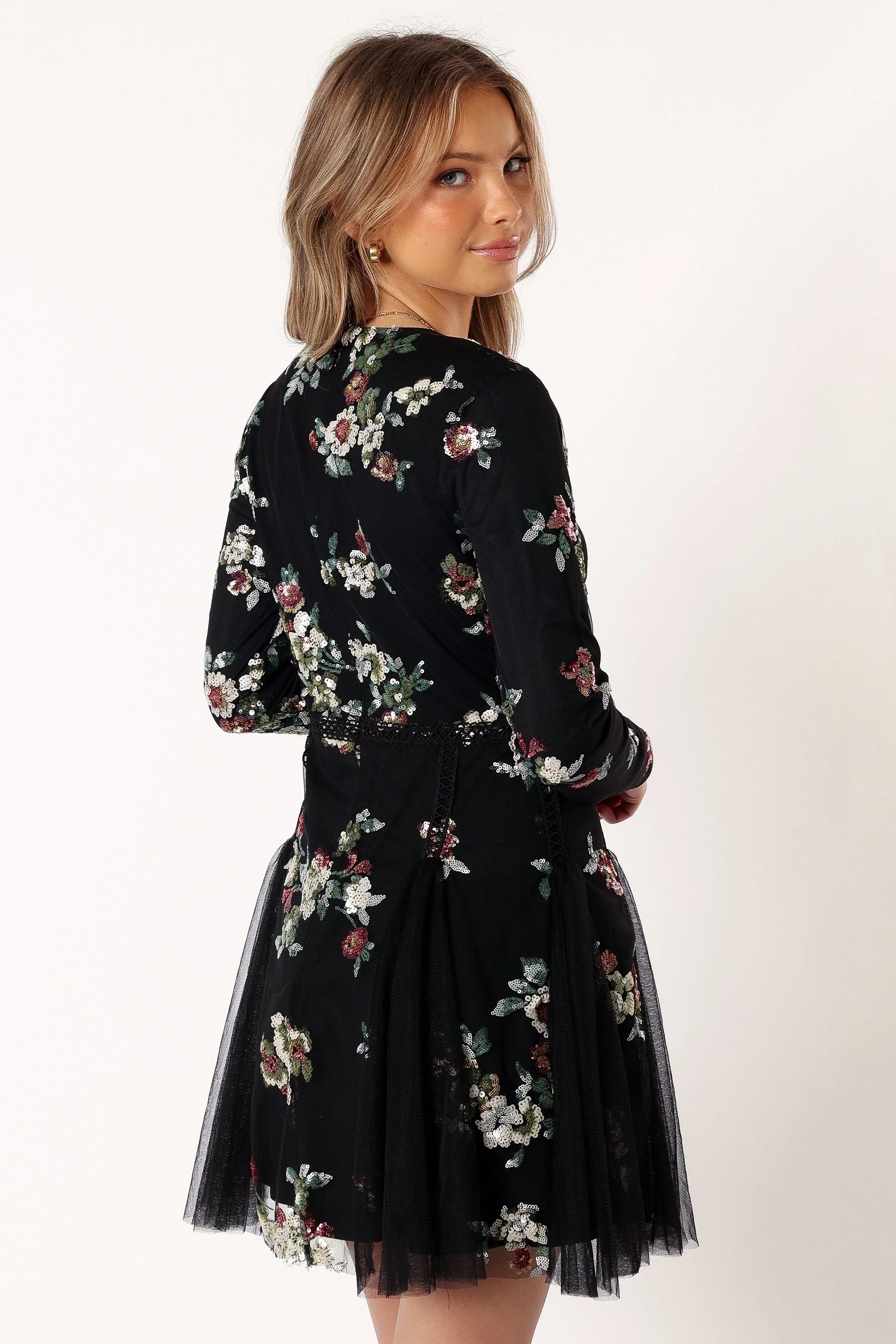 Woodsen Long Sleeve Mini Dress Black Floral