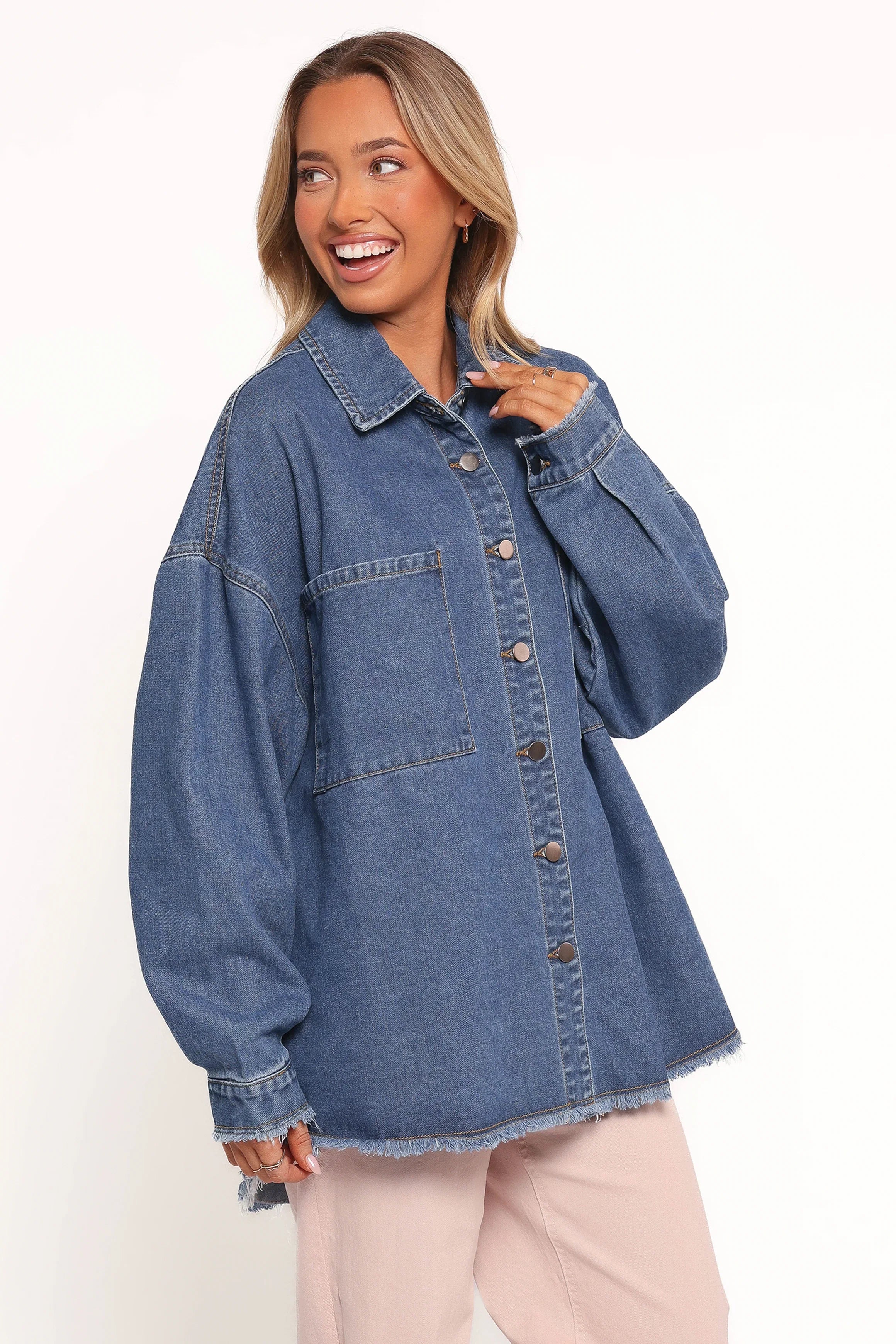 Twiggy Frayed Edge Denim Shacket Denim