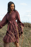 Pierce Long Sleeve Mini Dress Dark Wine