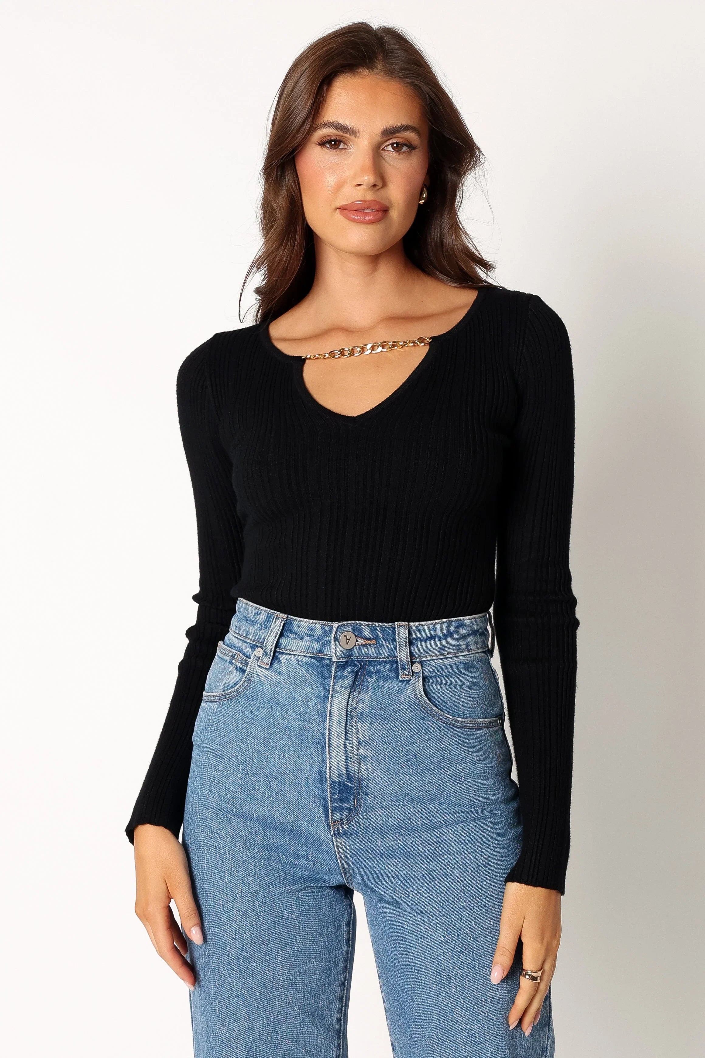 Ace Long Sleeve Knit Bodysuit Black