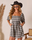Lannie Puff Sleeve Plaid Romper