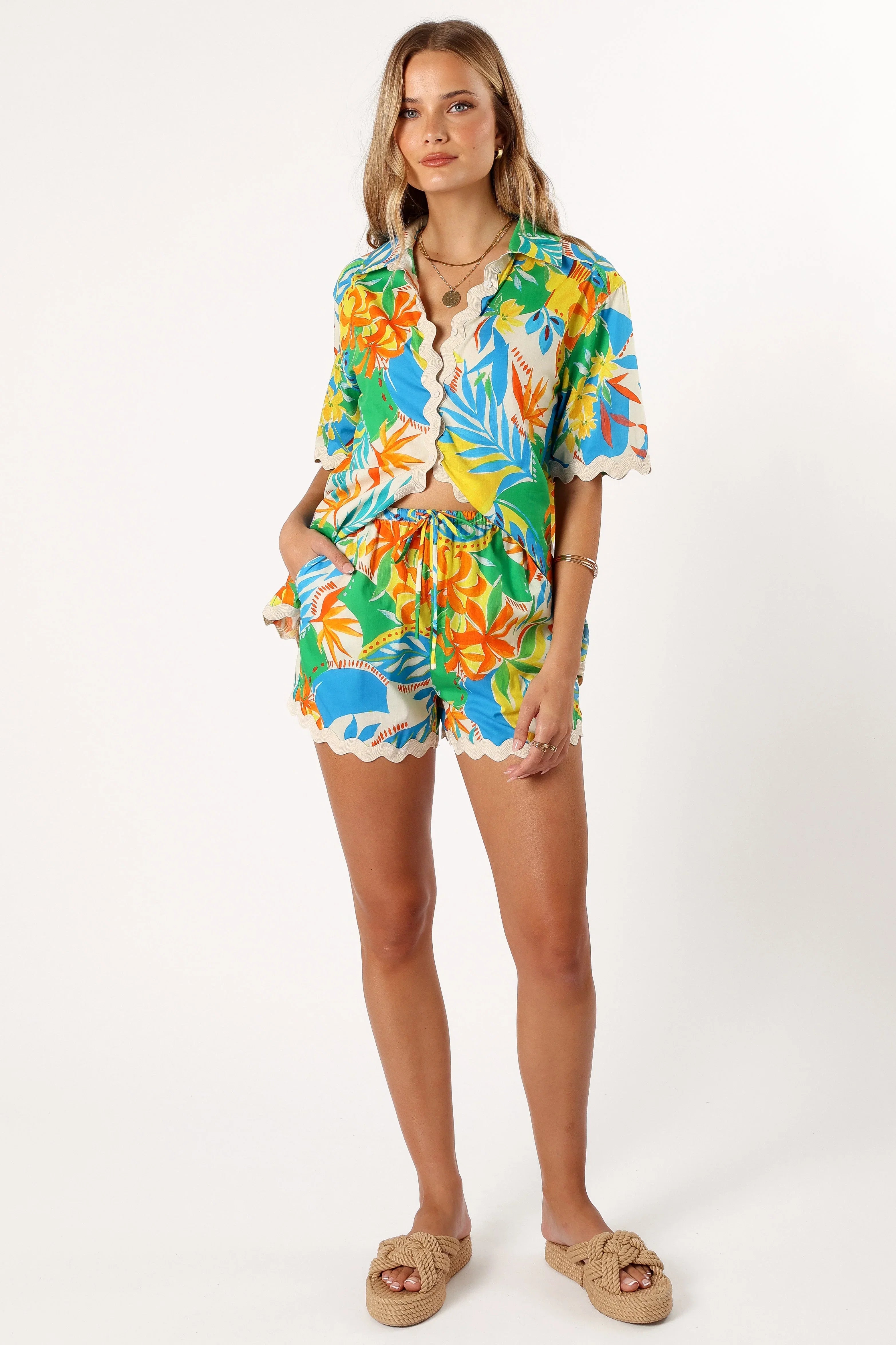Harriet Button Down Top Malta Print