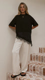 Mirandah Satin Panel T Shirt Black
