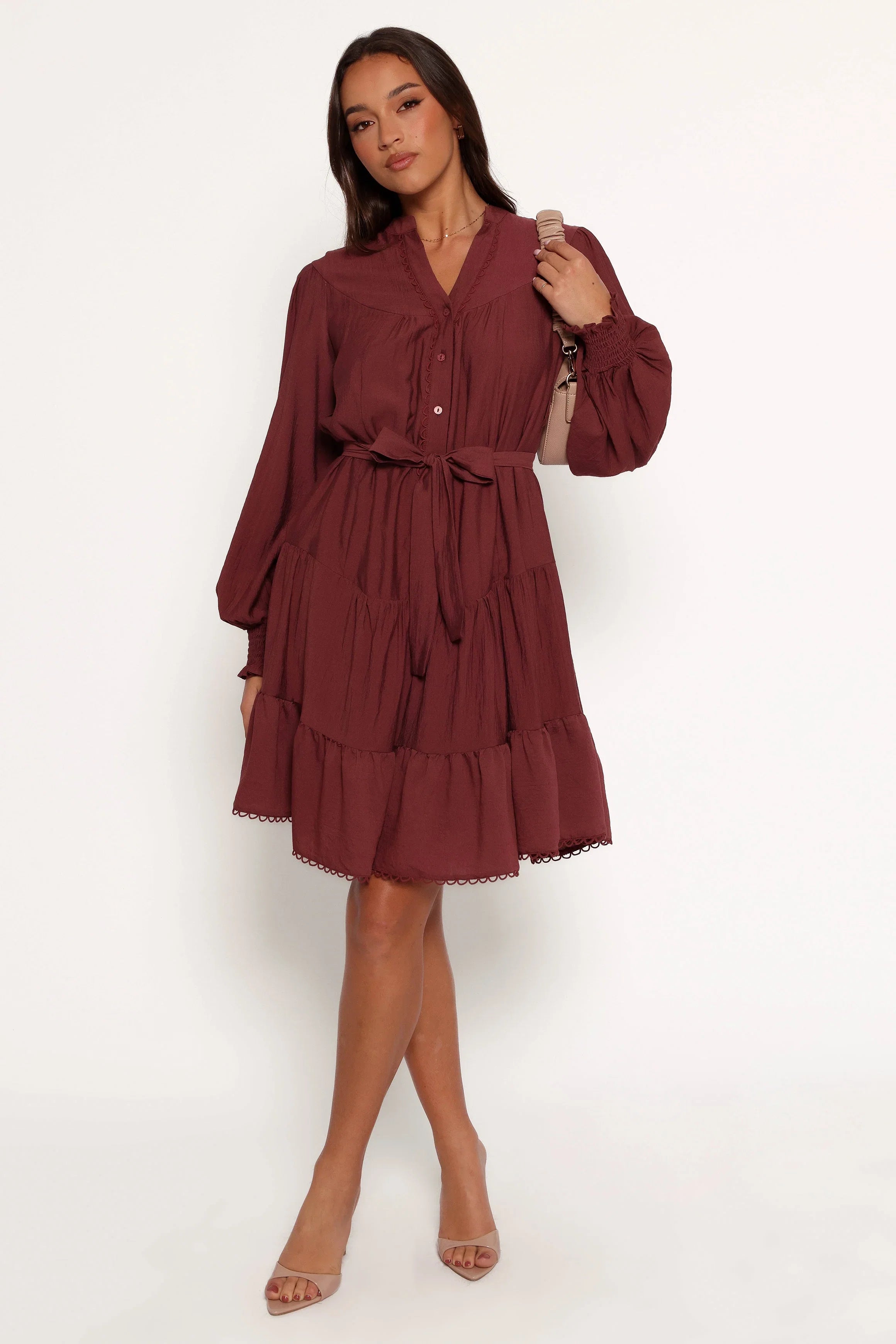 Pierce Long Sleeve Mini Dress Dark Wine