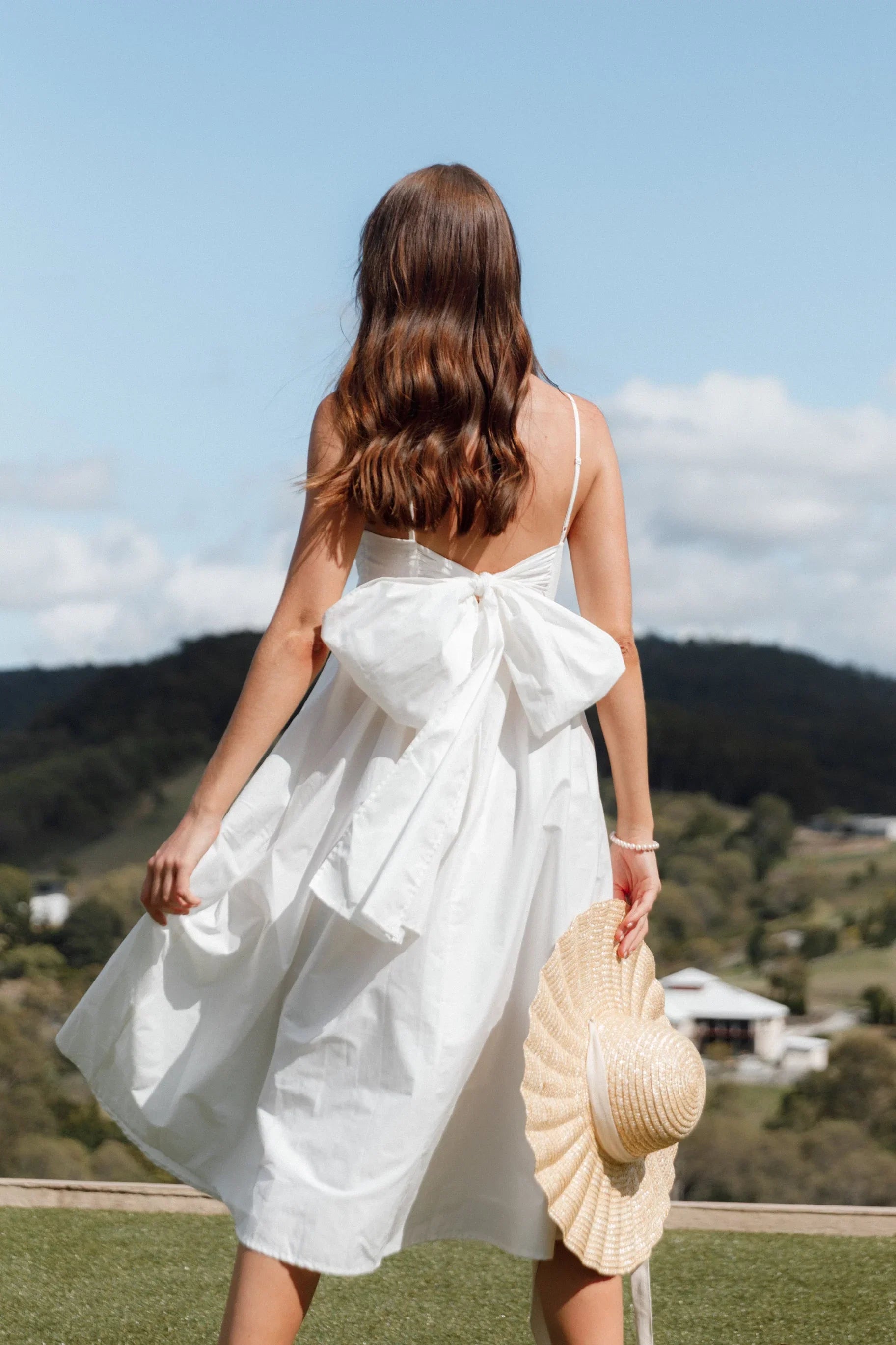 Alice Bow Back Midi Dress White