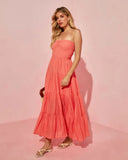 Rosalina Strapless Smocked Tiered Maxi Dress