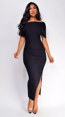 Lucretia One Shoulder Ribbed Midi Dress Black