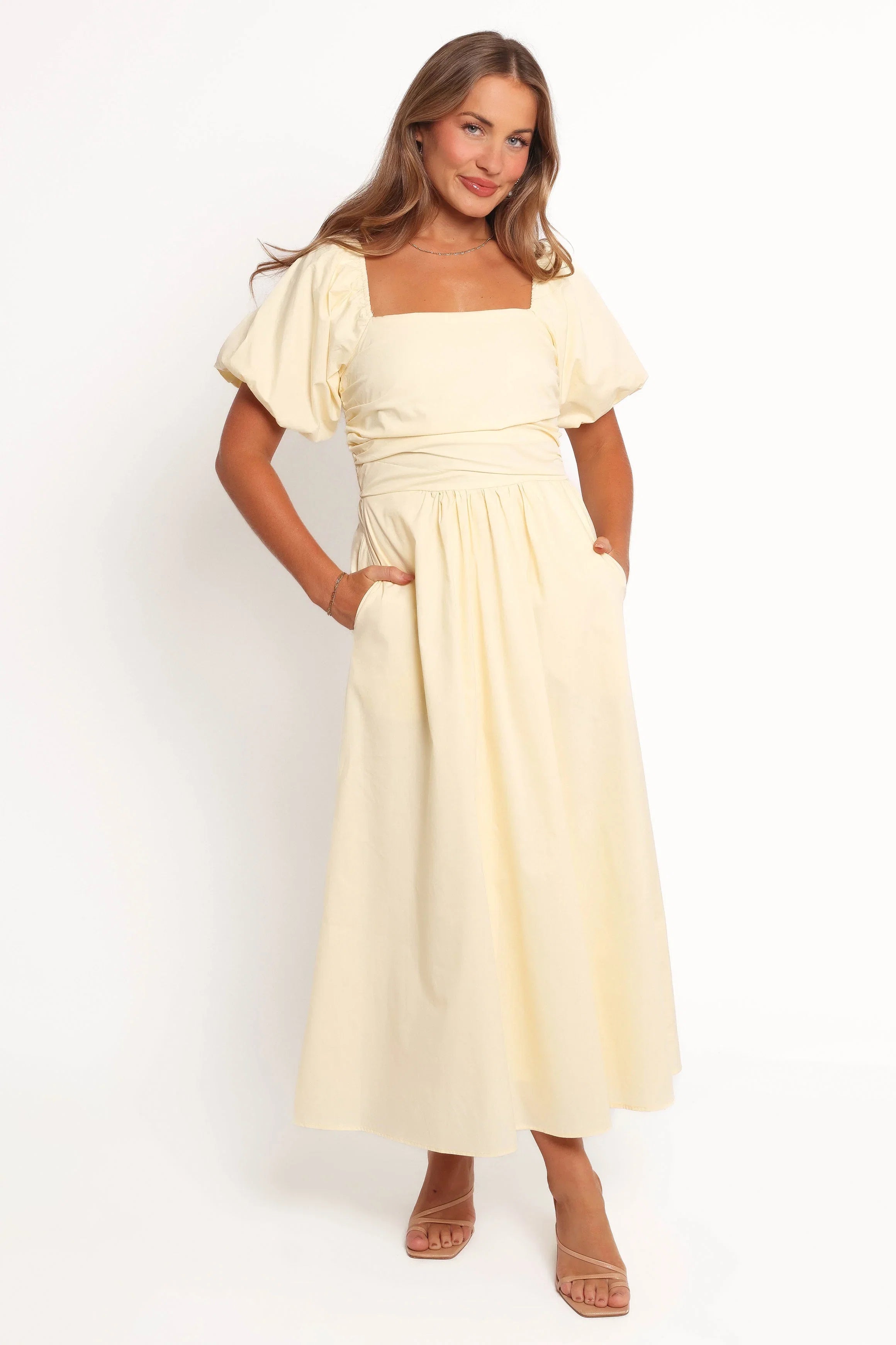 Clo Puff Sleeve Midi Dress Yellow