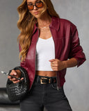 Muted Maroon Leather Bomber Jacket