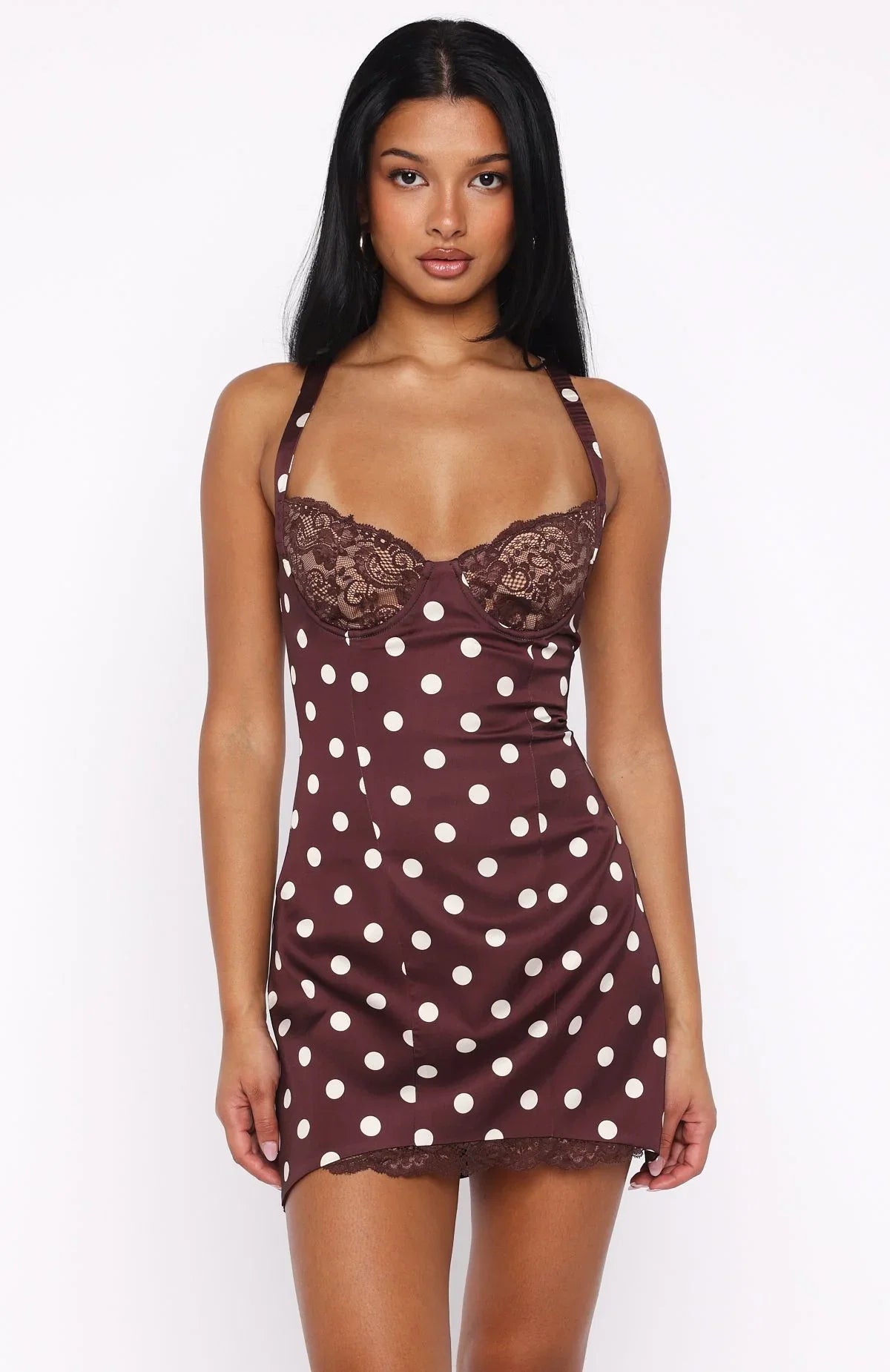 Admire You Mini Dress Choc Cream Polka Dot