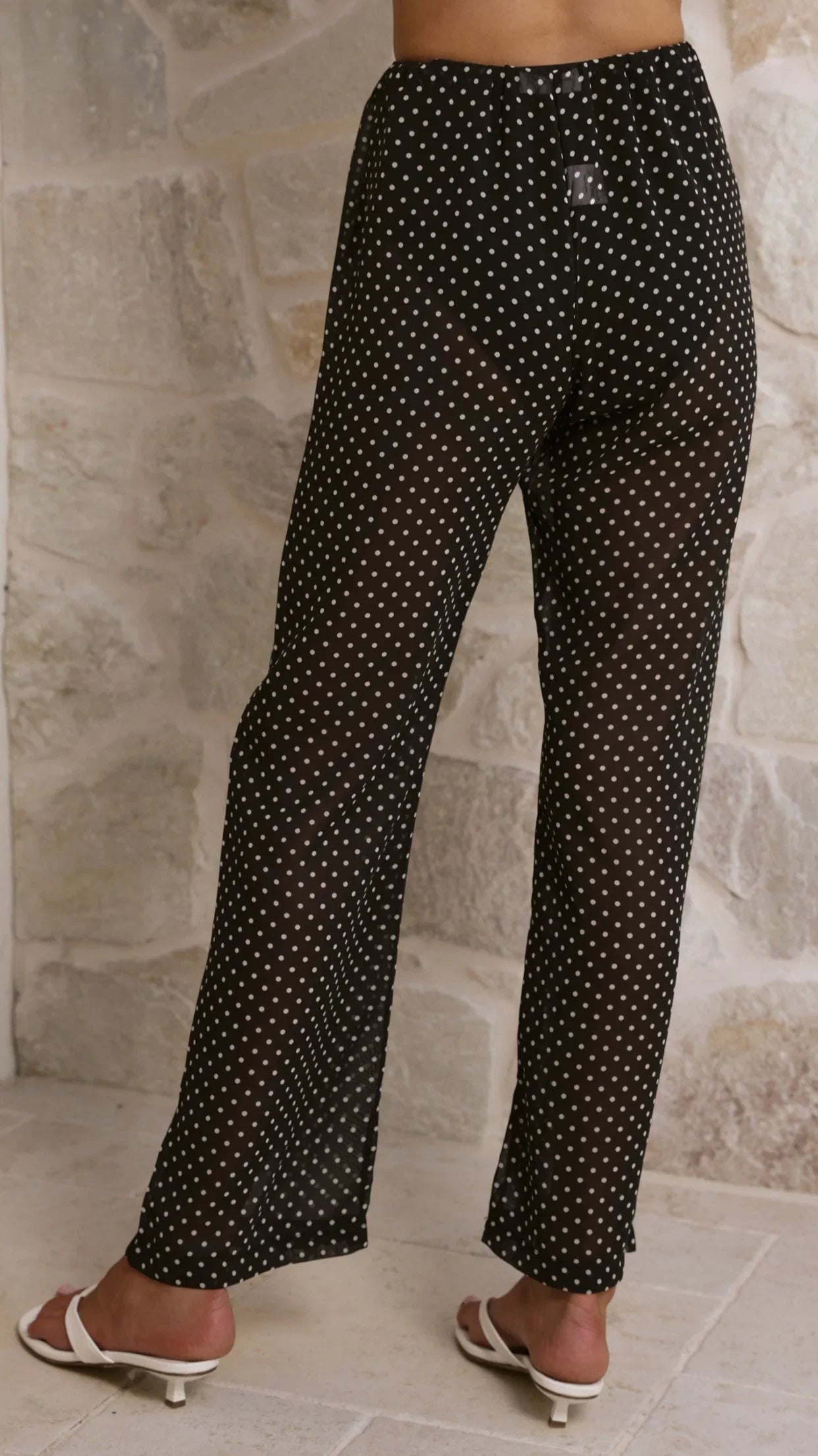 Reda Semi Sheer Pants Black White Spot