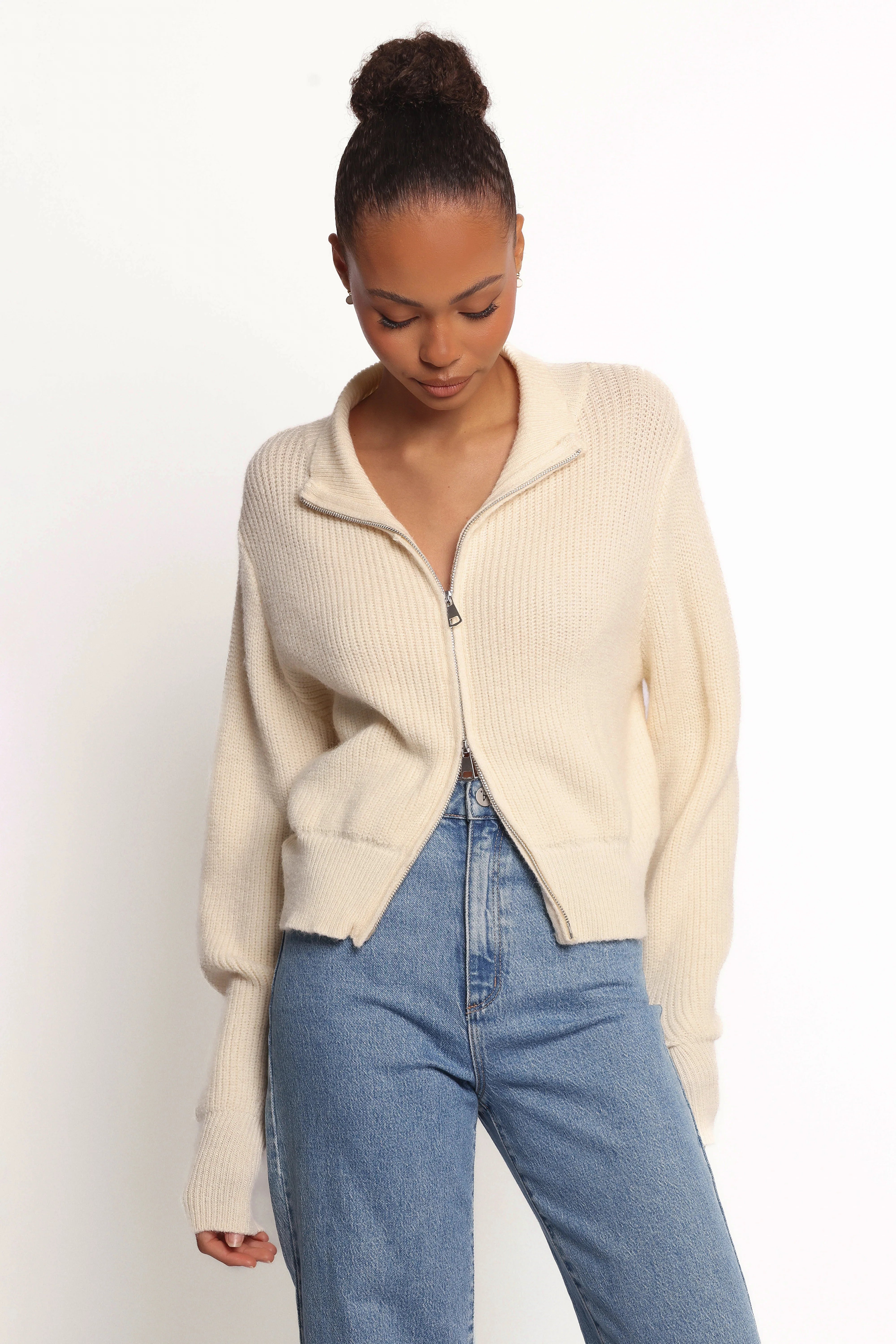Kourtney Zip Cardigan Cream