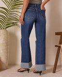 Jaidan Stretch High Rise Wide Leg Distressed Cuffed Jeans