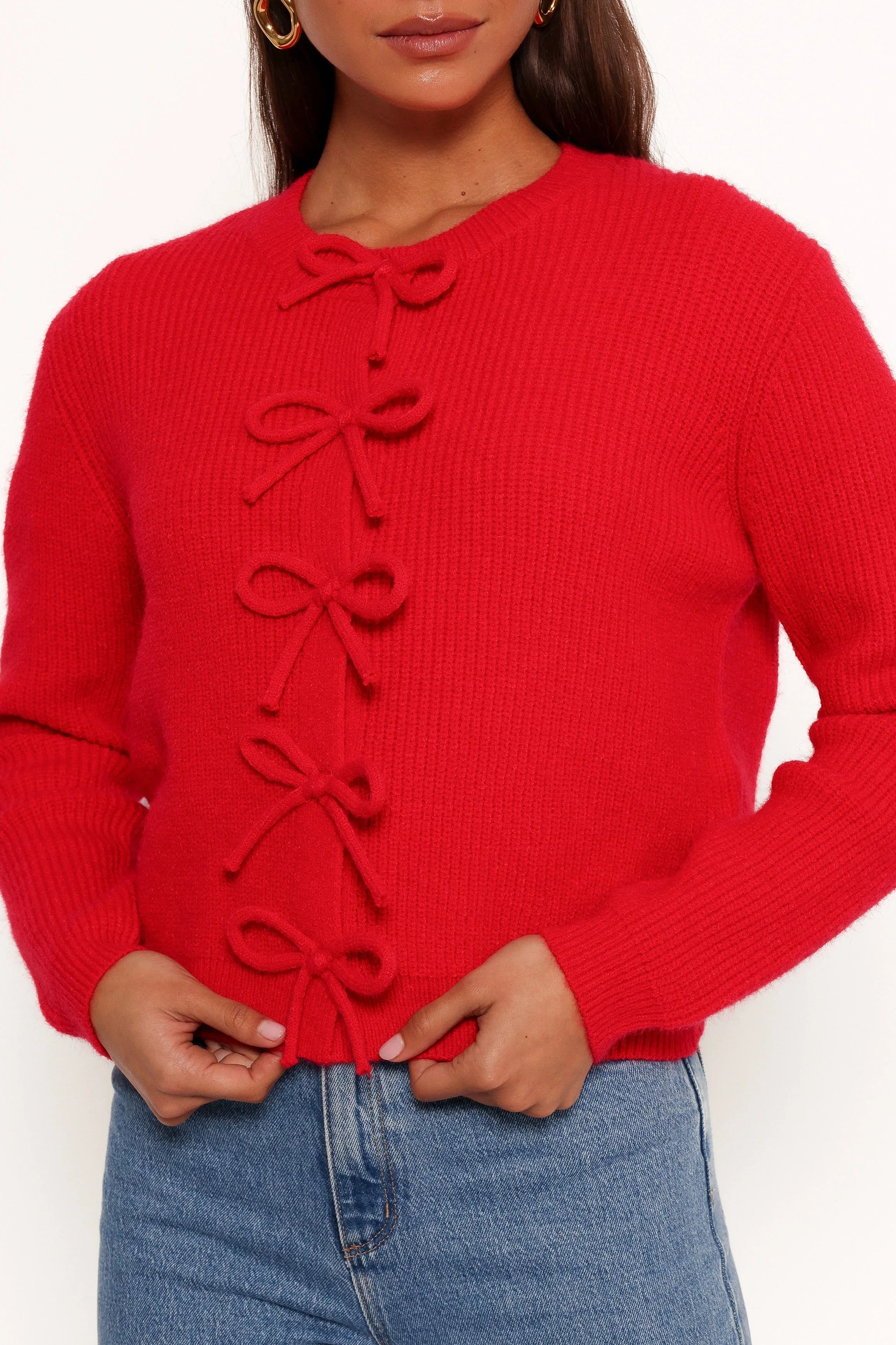 Wilde Bow Front Cardigan Red