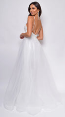 Brighton Off White A Line Layered Tulle Beaded Applique Bridal Gown