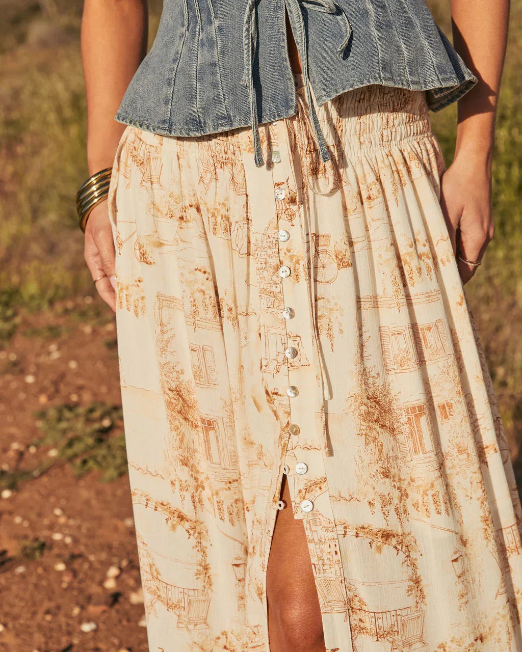 Levvie Novelty Front Tie Maxi Skirt