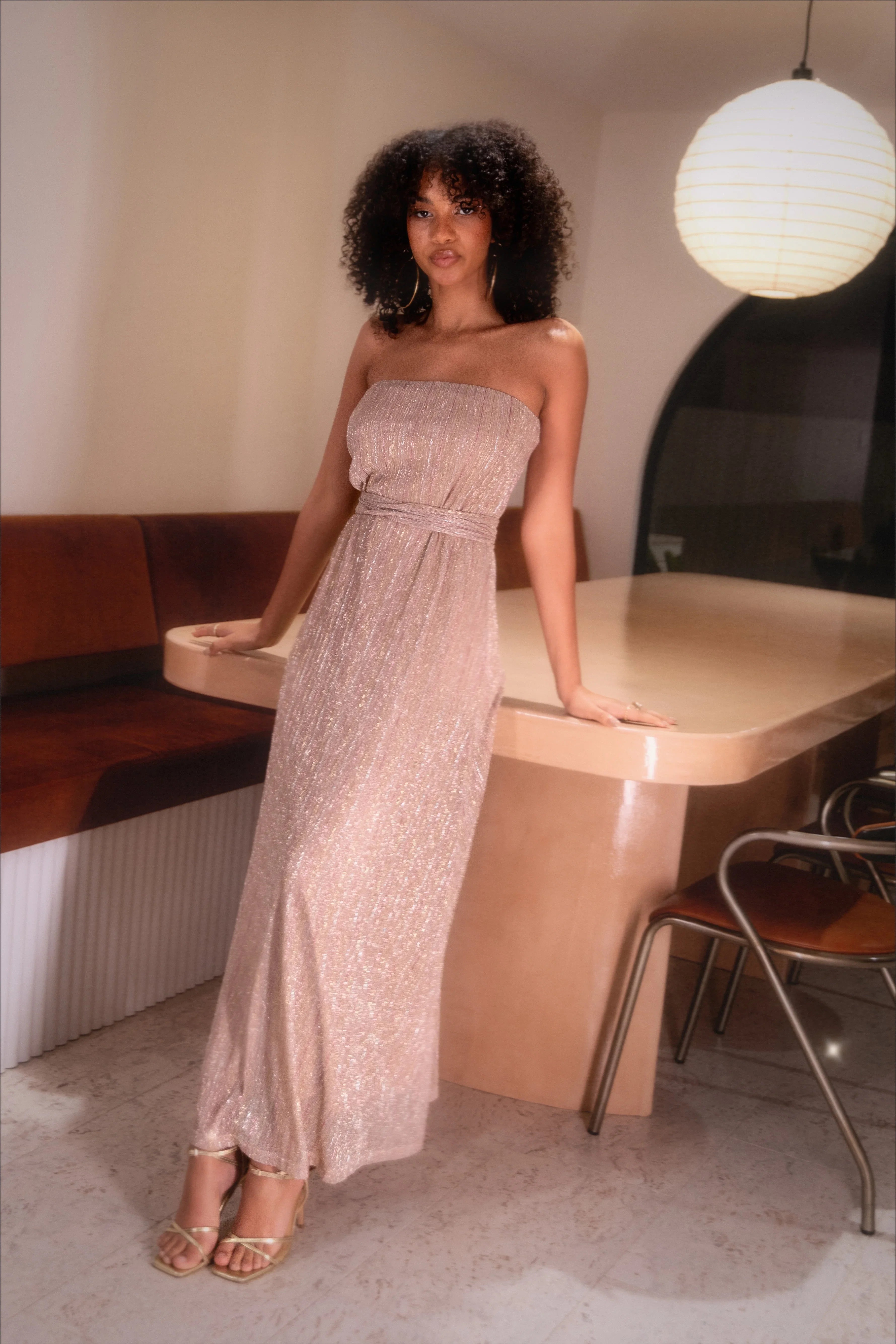 Farley Strapless Maxi Dress Rose Gold Stripe