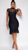 Caspia Black Lace Bandage Midi Dress