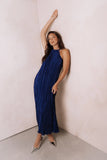 Melody Plisse Halter Maxi Dress Navy