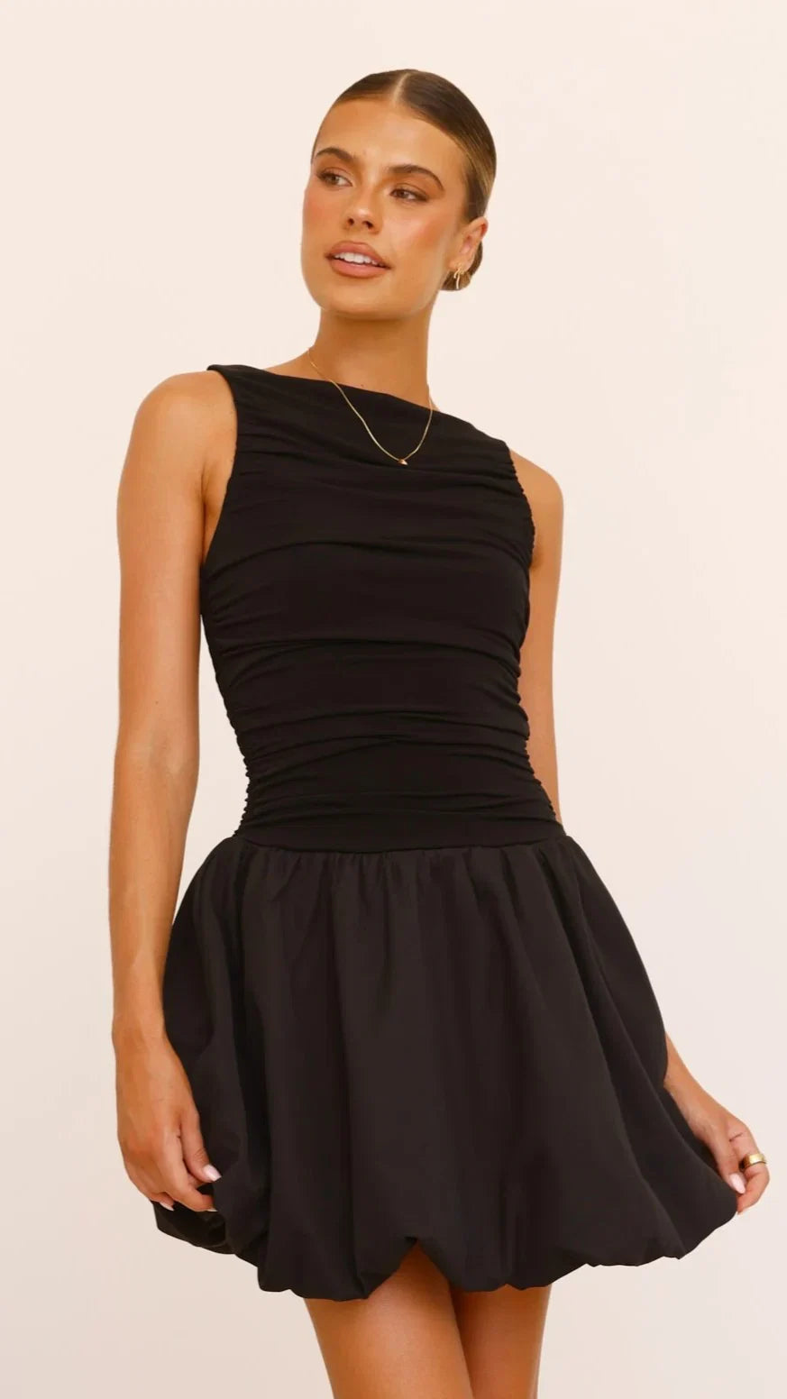 Meera Boat Neck Mini Dress Black