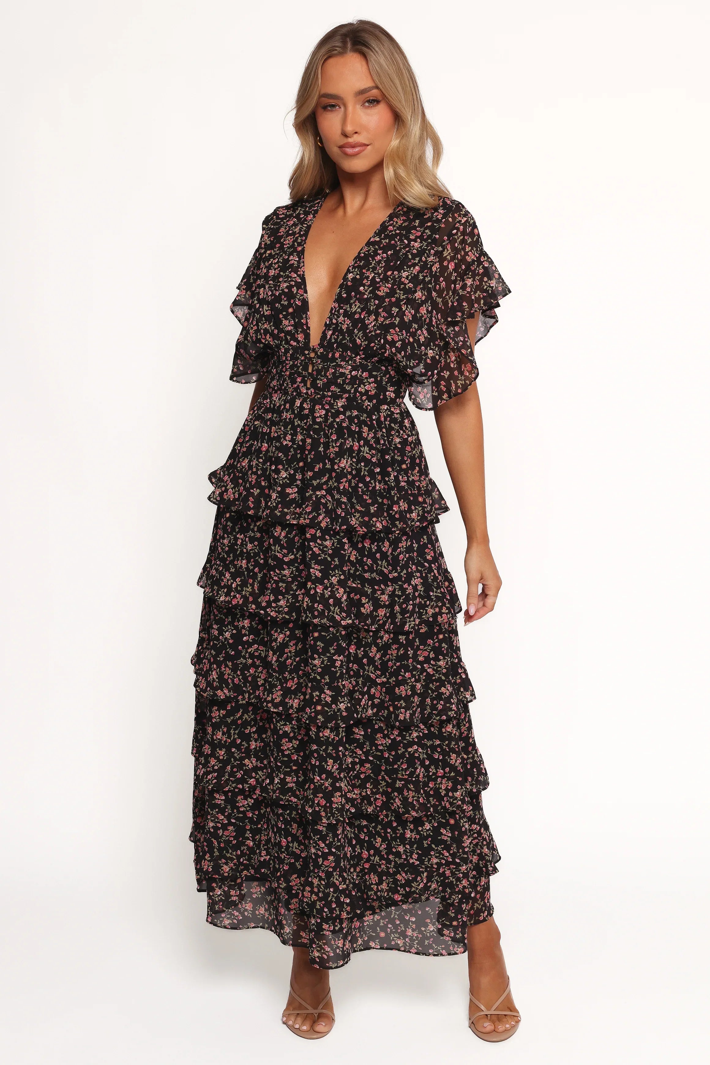 Wendi Ruffle Dress Black Floral