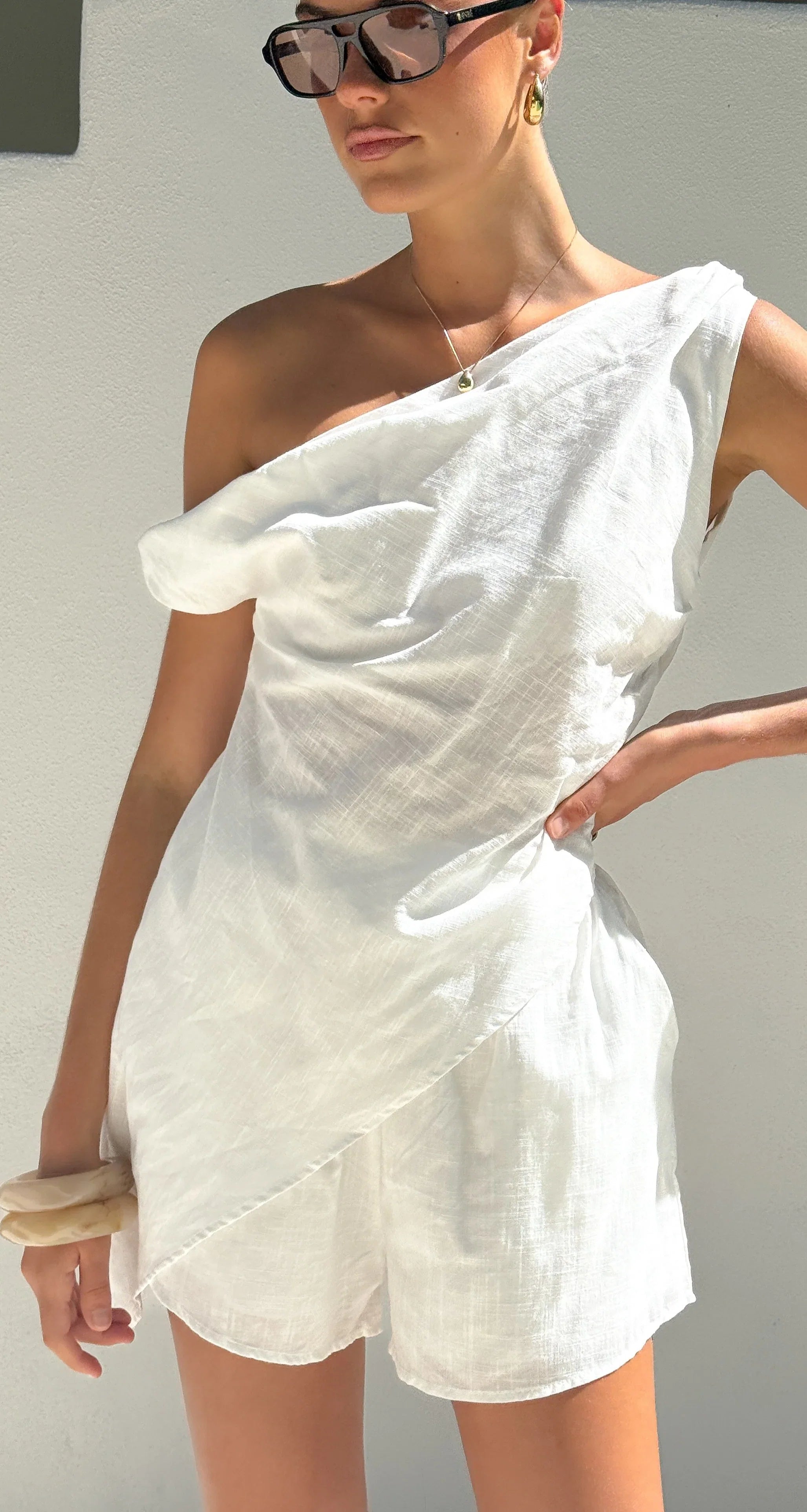 Liana Off Shoulder Top Shorts Set White