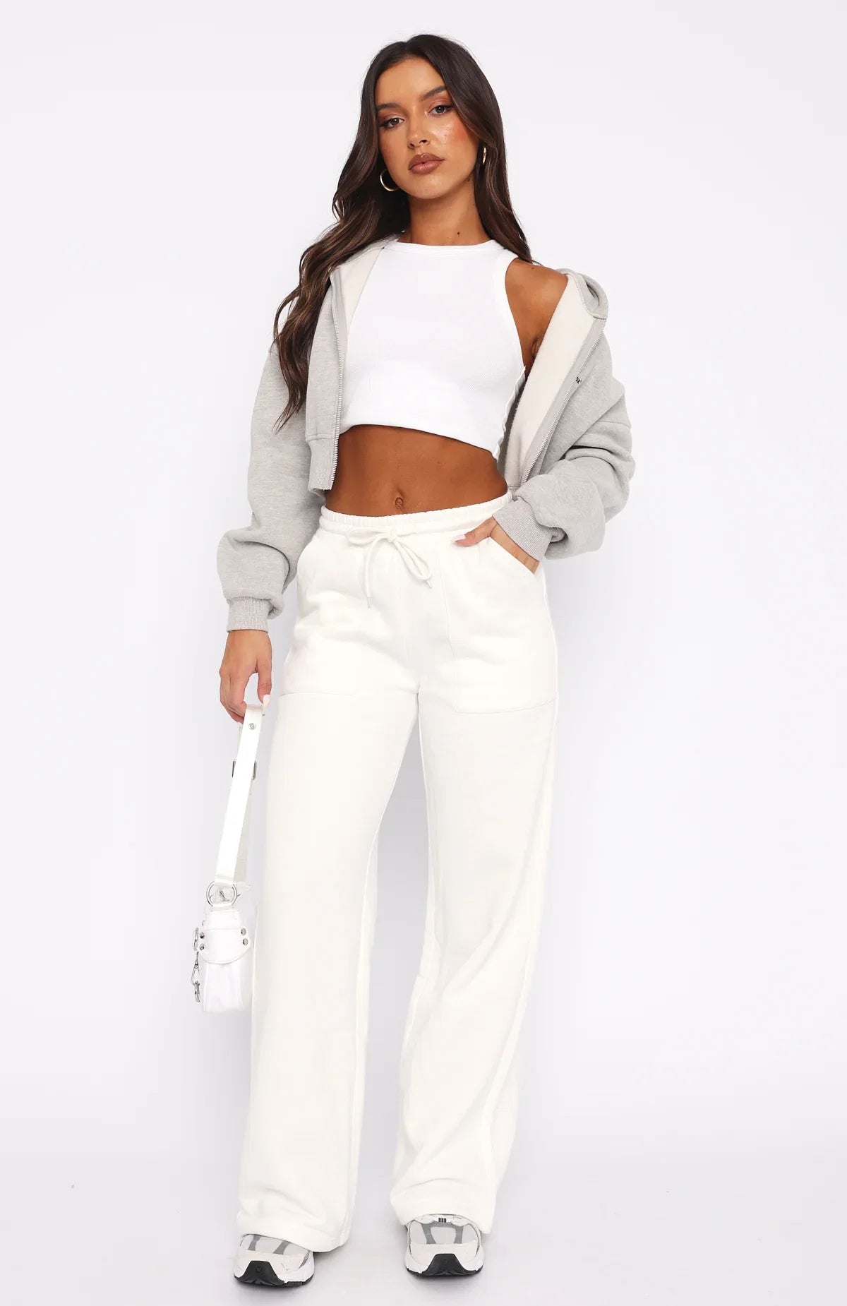 Youd Love It Here Wide Leg Sweatpants White