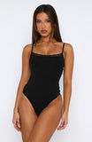 Clocked In Lace Trim Bodysuit Black