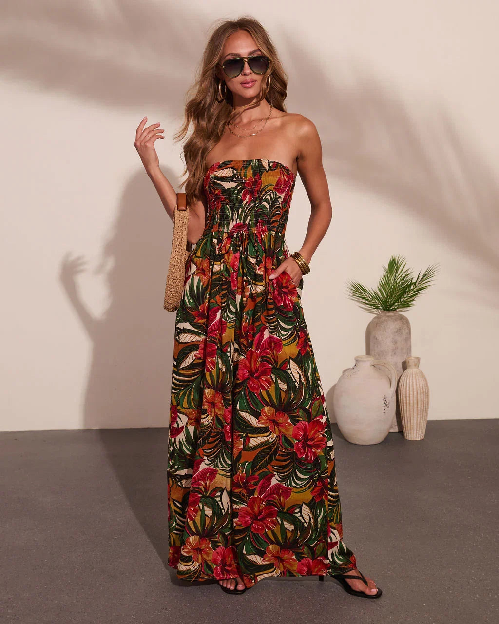 Markey Abstract Strapless Jumpsuit