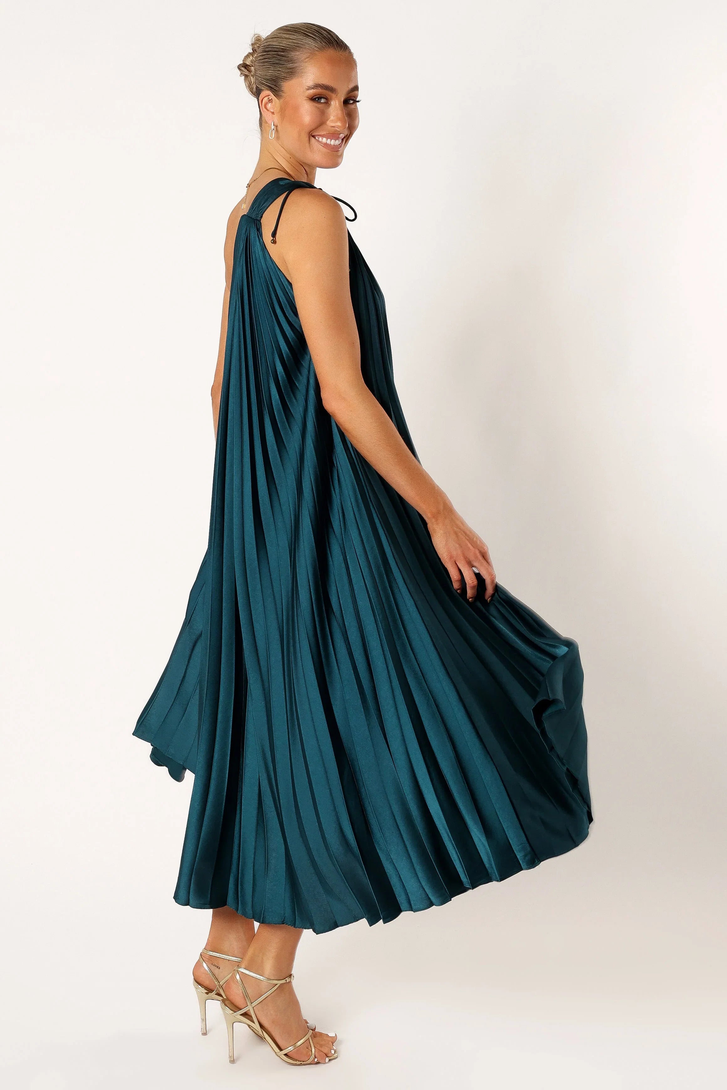 Selena One Shoulder Midi Dress Emerald