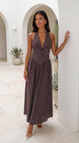Calypra Polka Dot Halter Maxi Dress Brown
