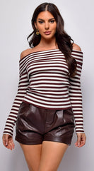 Pasadena Off Shoulder Ribbed Top Brown