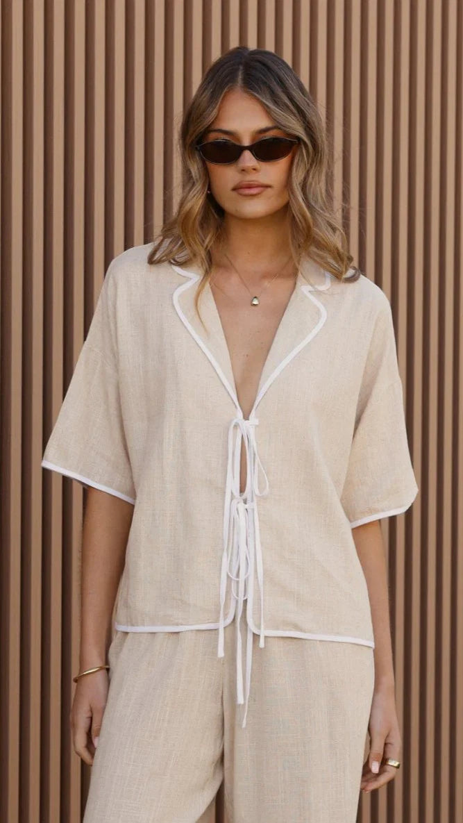 Hartley Tie Shirt Beige White