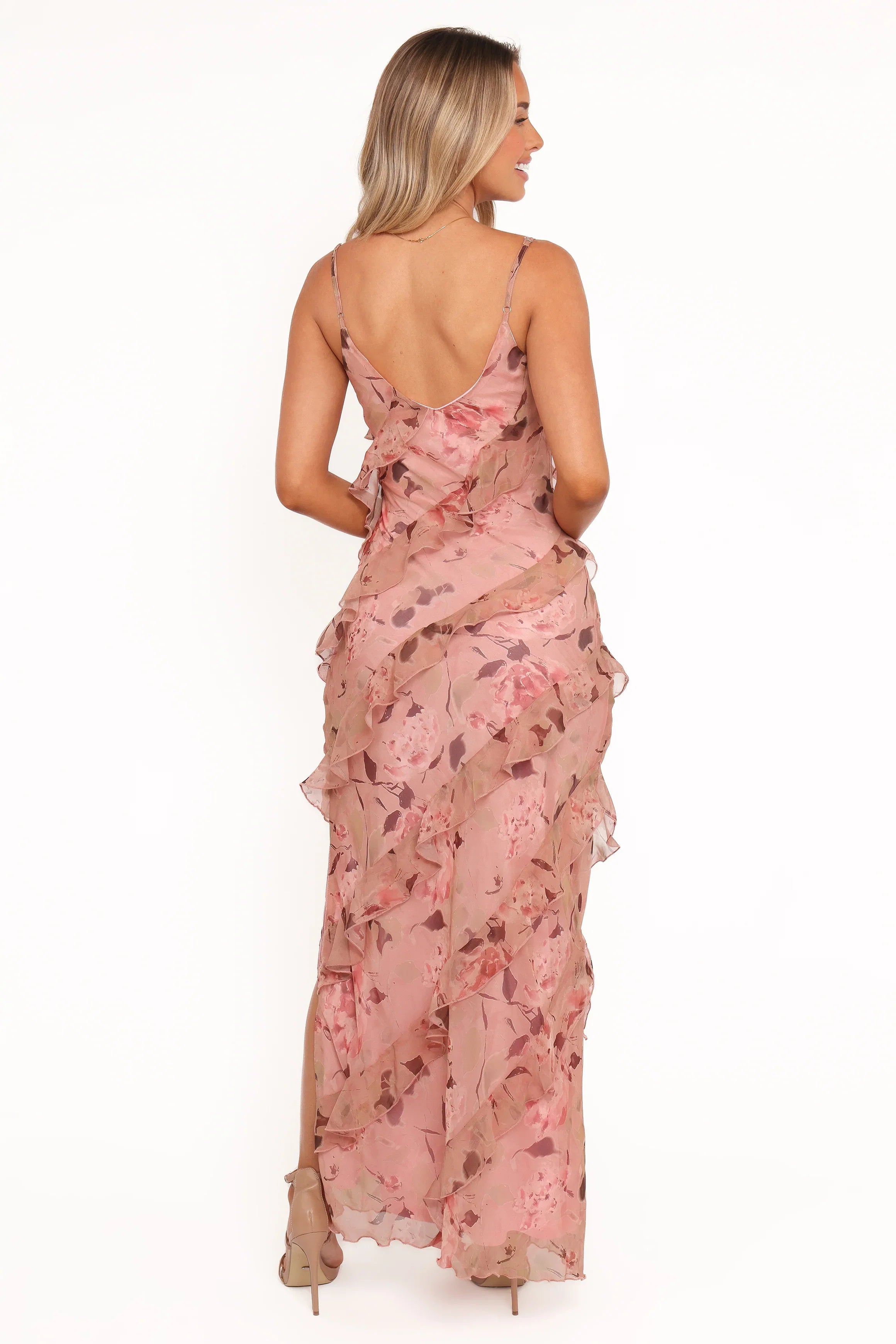 Ciao Ruffles Maxi Dress Pale Pink Floral