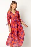 Hallie Midi Floral Dress Red Wine
