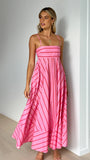 Kaethe Maxi Dress Pink Red Stripe