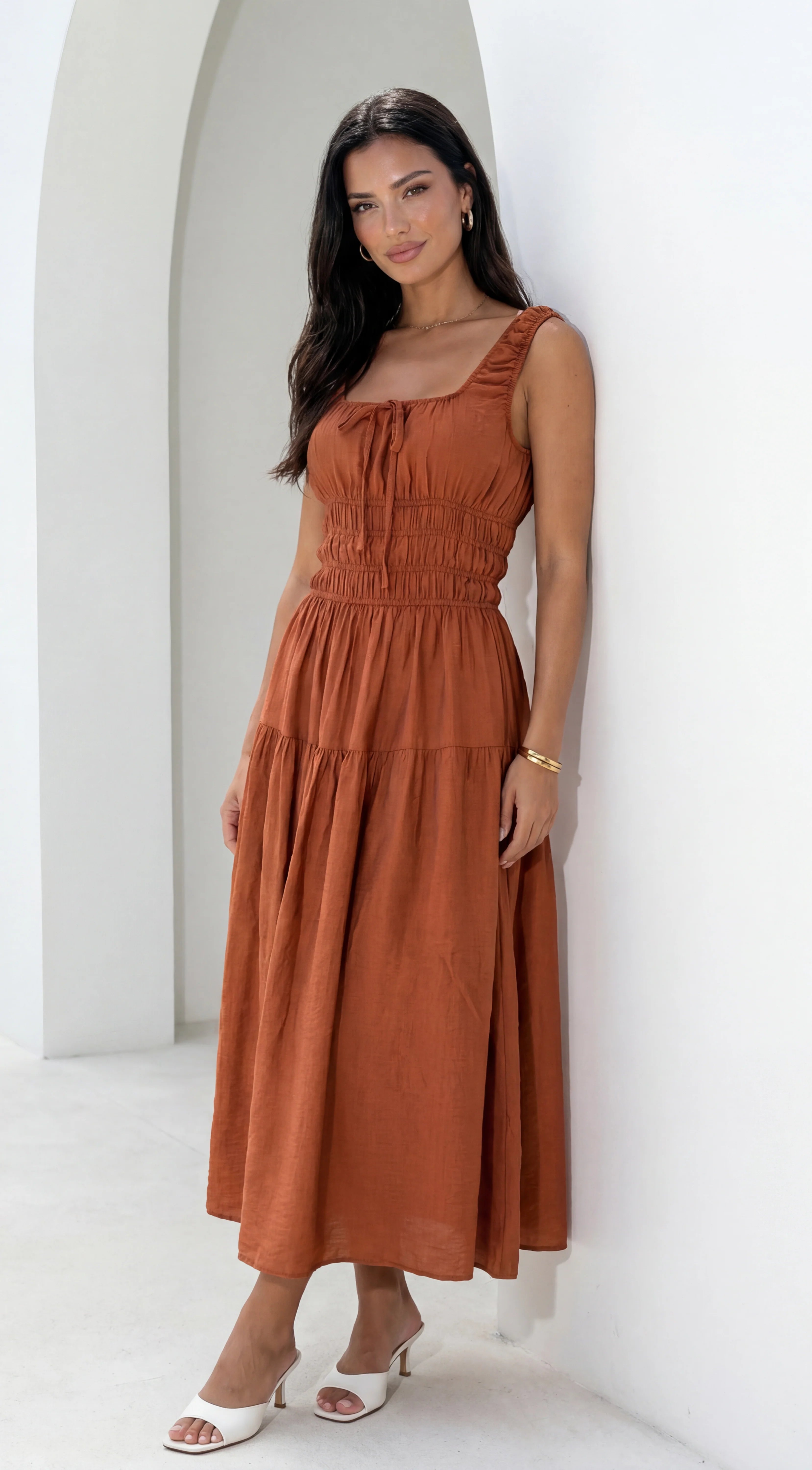 Celesta Midi Dress Rust Brown