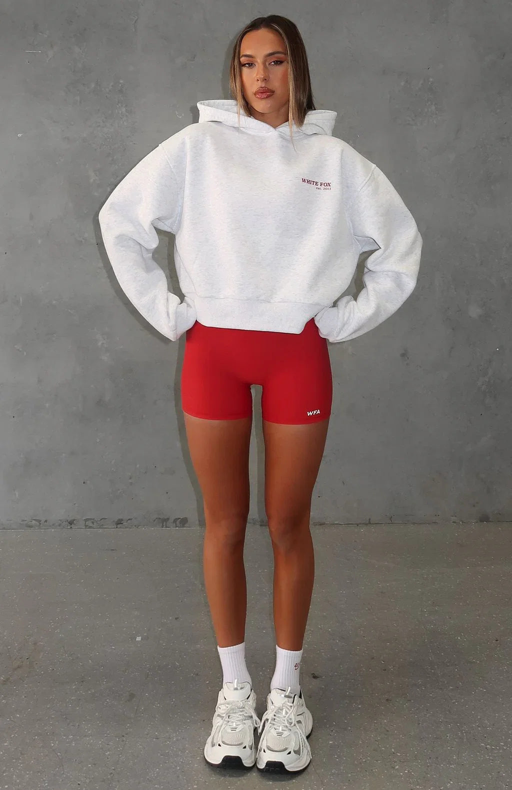 Serving Up Cropped Hoodie Grey Marle