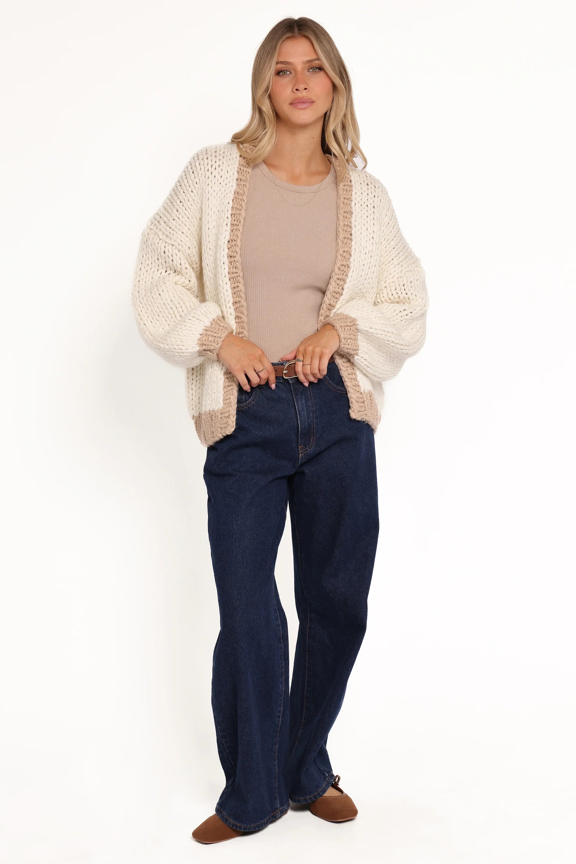 Anige Contrast Trim Cardigan Cream