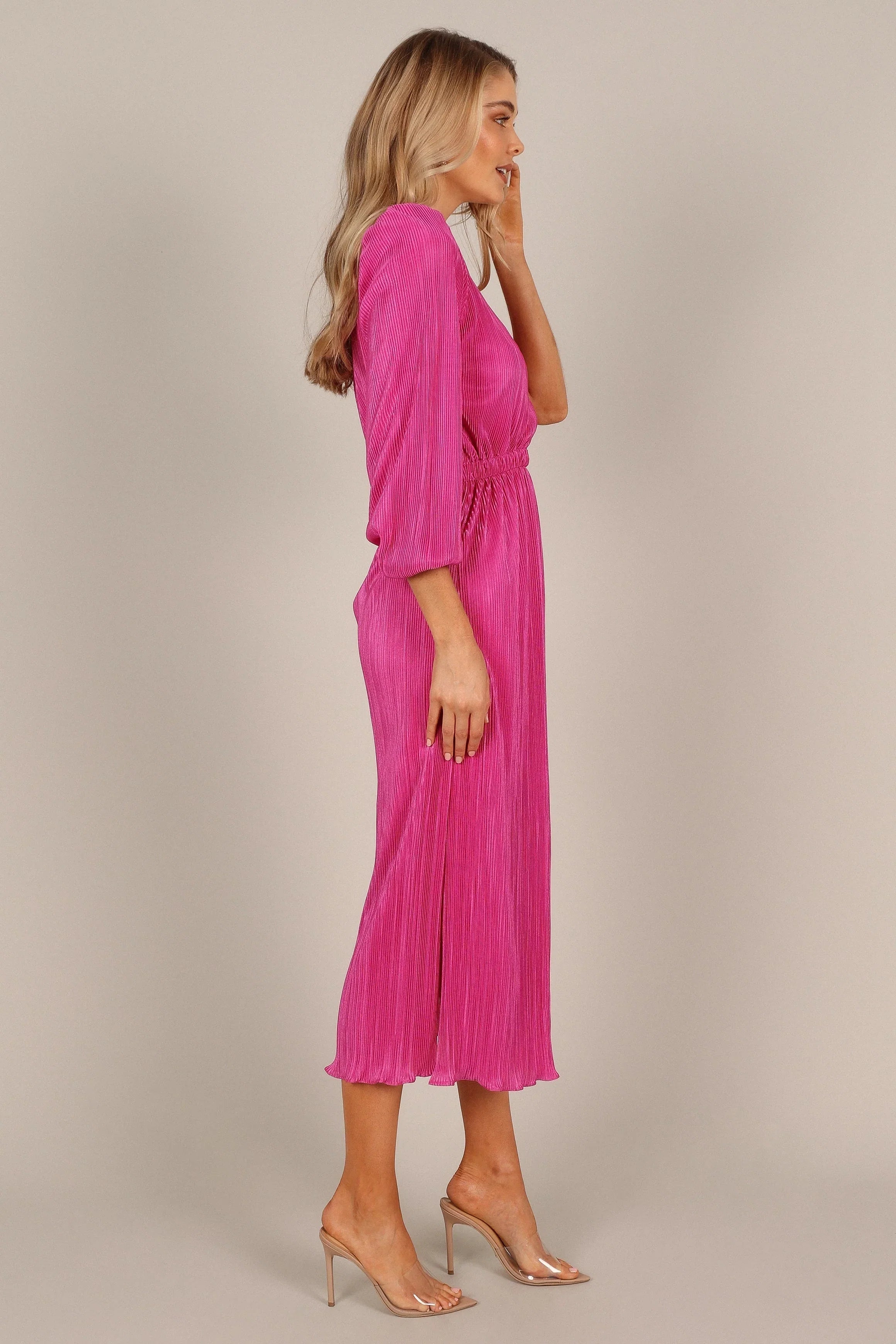 Pontee One Shoulder Pleated Midi Dress Orchid