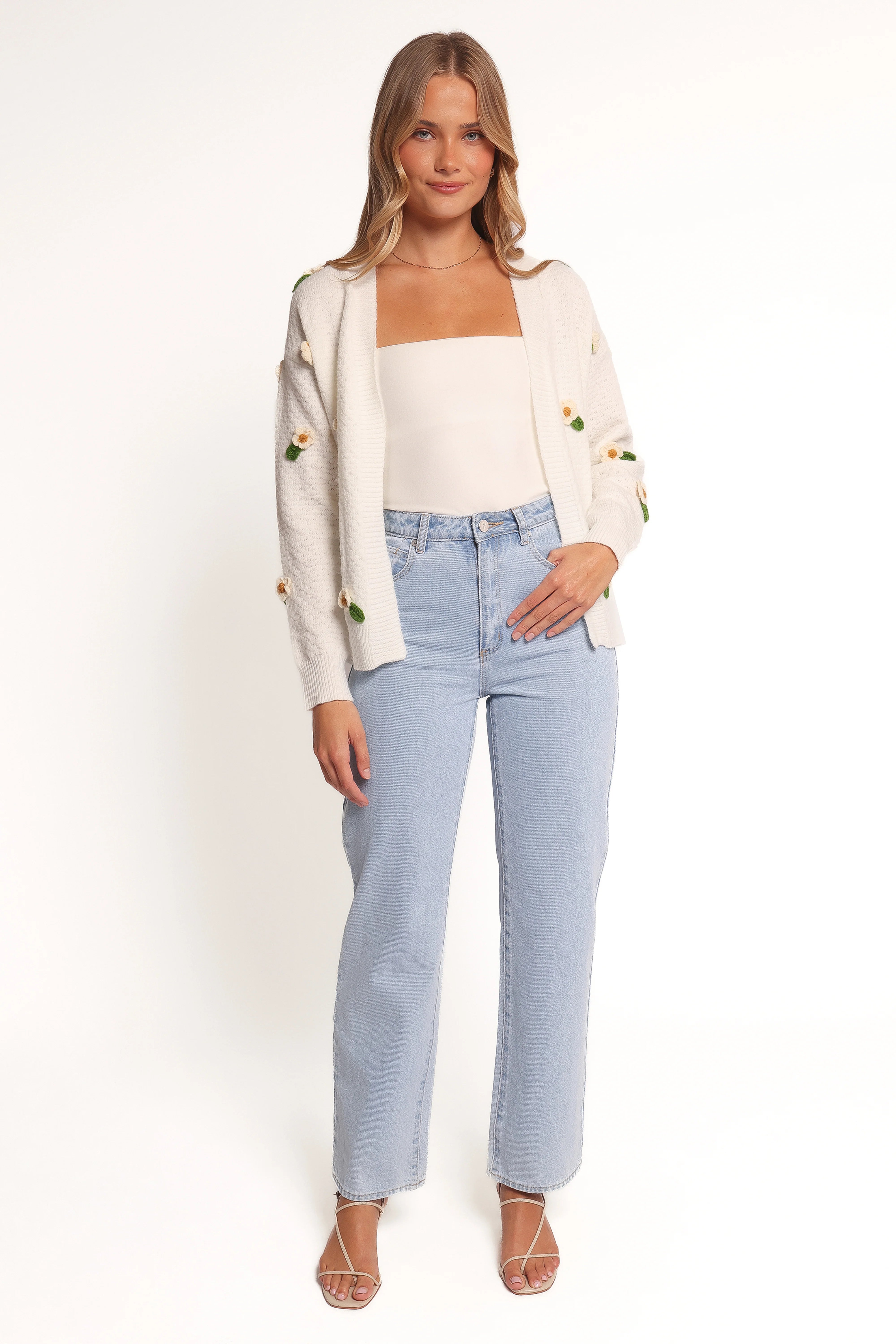 Jazzie Ditsy Flower Cardigan White