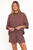 Hellen Stripe Short Set Burgundy Cream Stripe