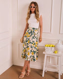 Sunlit Grove Lemon Print Midi Skirt