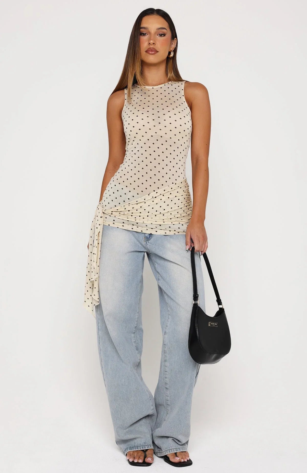 Pinch Me Tie Top Butter Black Polka Dot