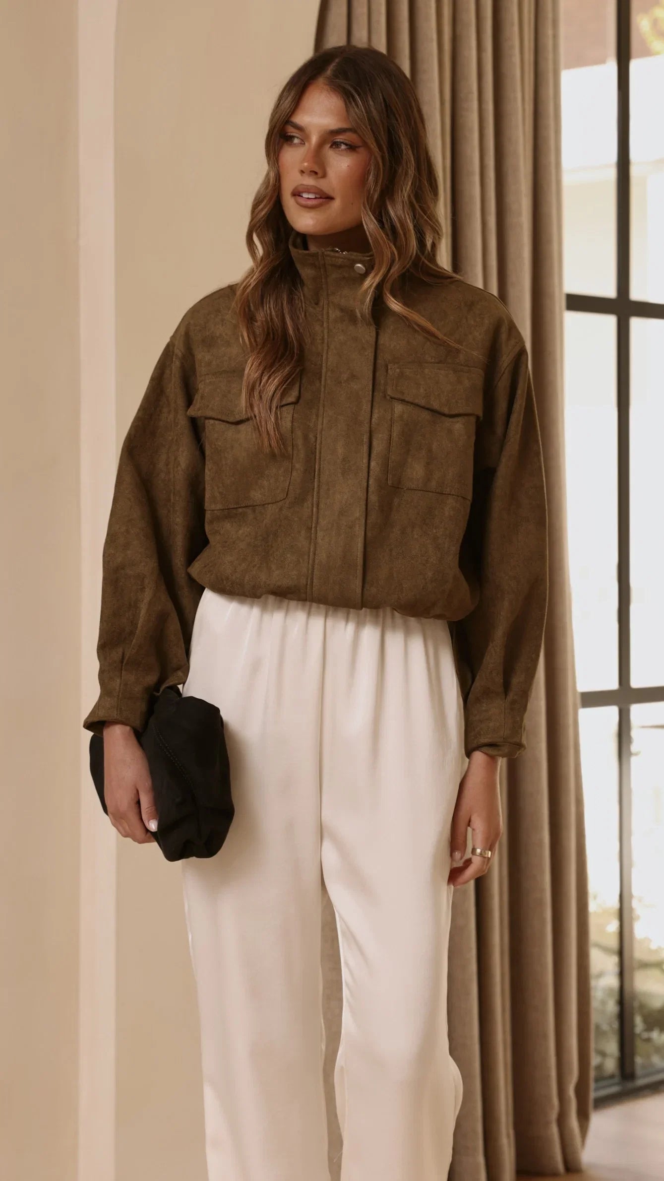 Josh Funnel Neck Jacket Khaki