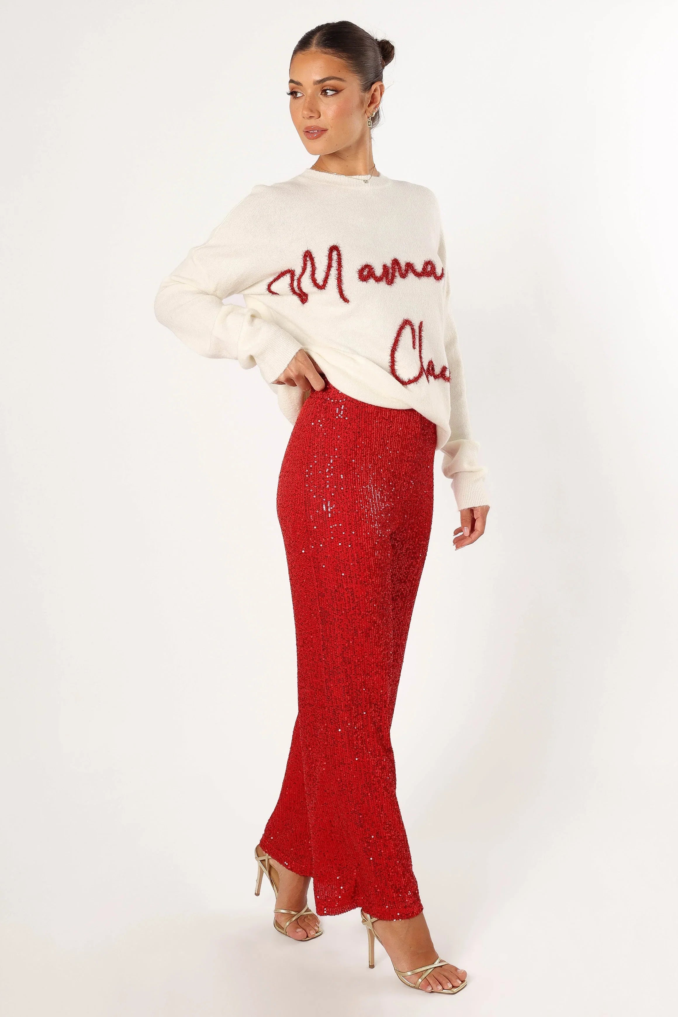 Lilianna Sequin Flare Pant Red